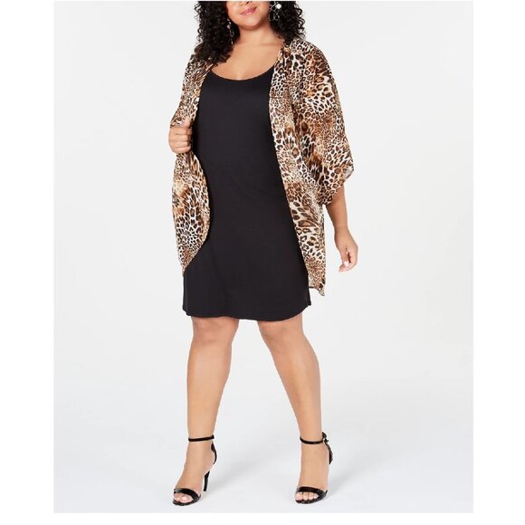 Love Squared Trendy Plus Size Sheath Dress & Animal-Print Overlay - Picture 1 of 8